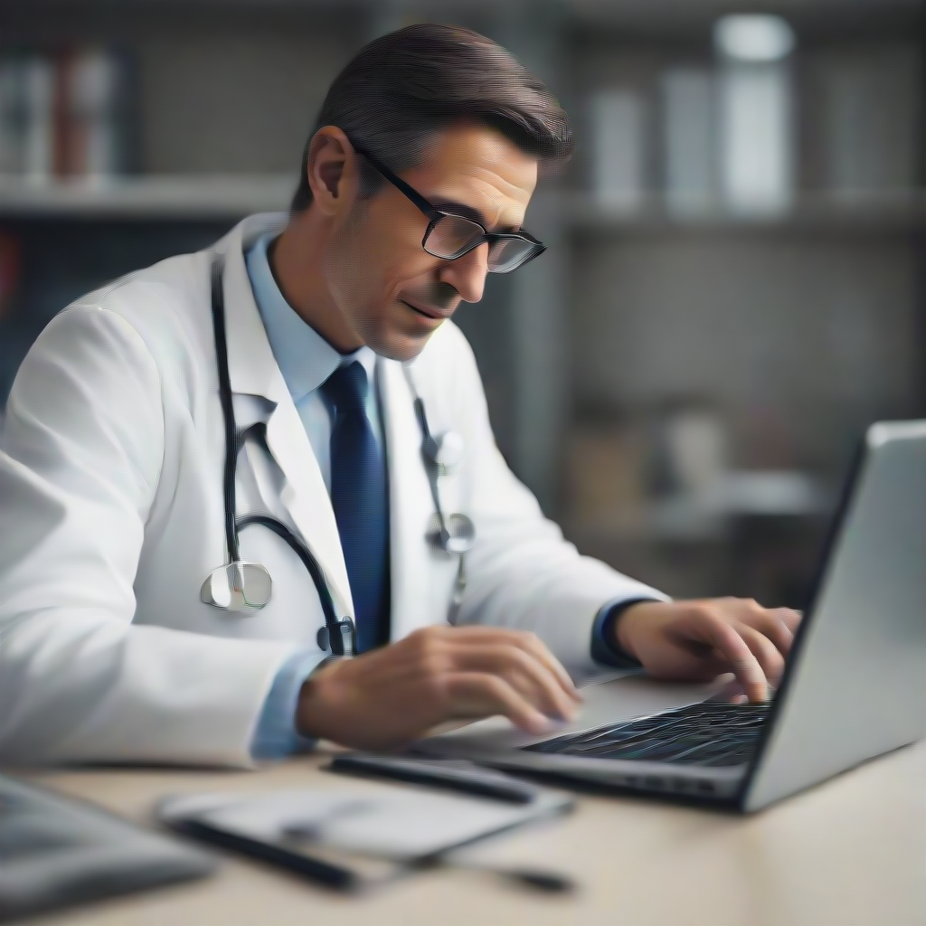 A doctor using a laptop