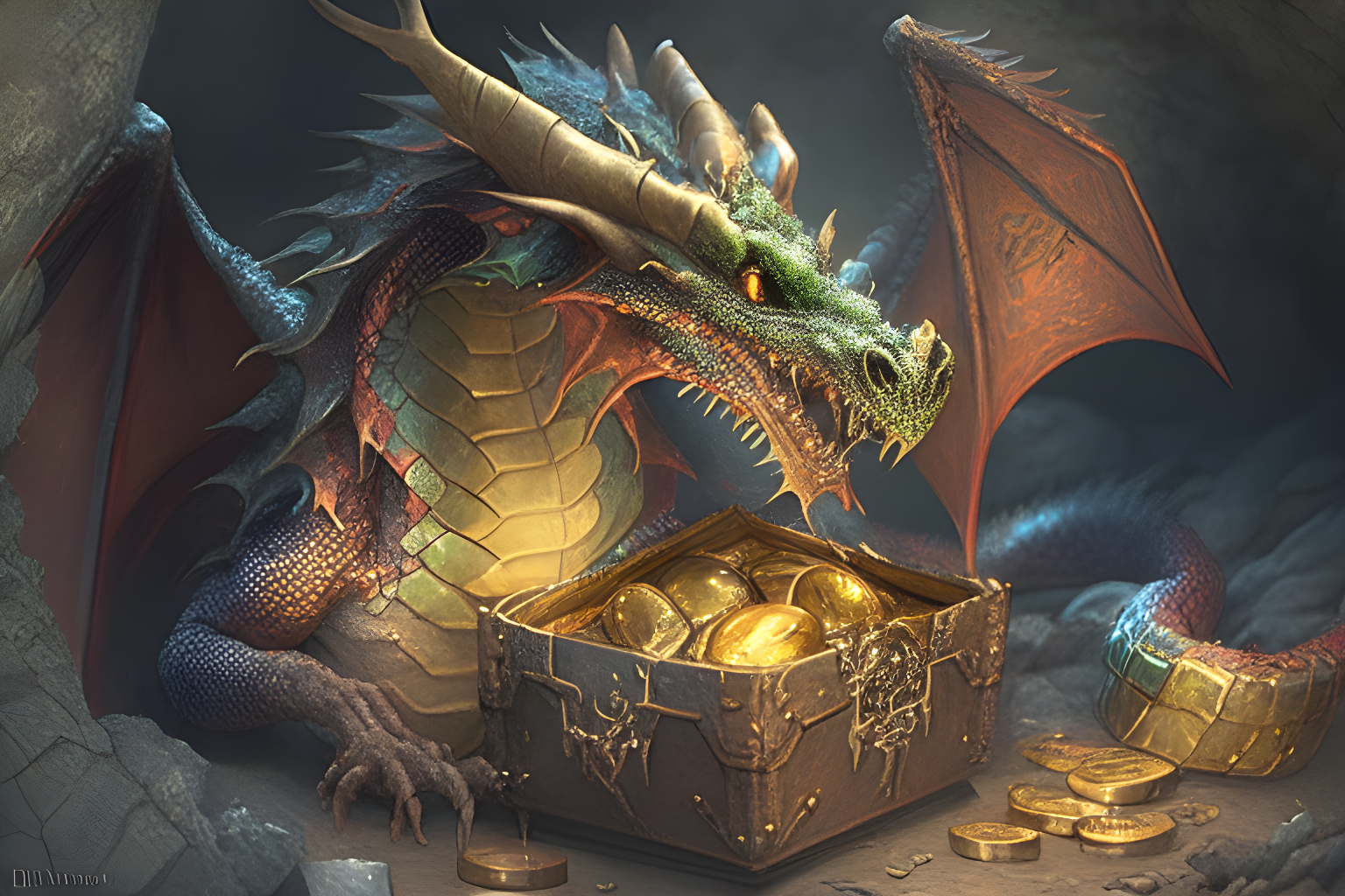 a dragon protecting his treasure