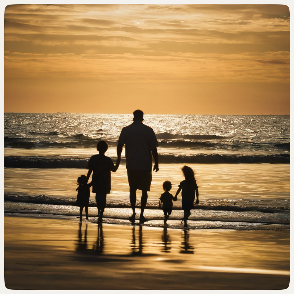 a family leaving the beach