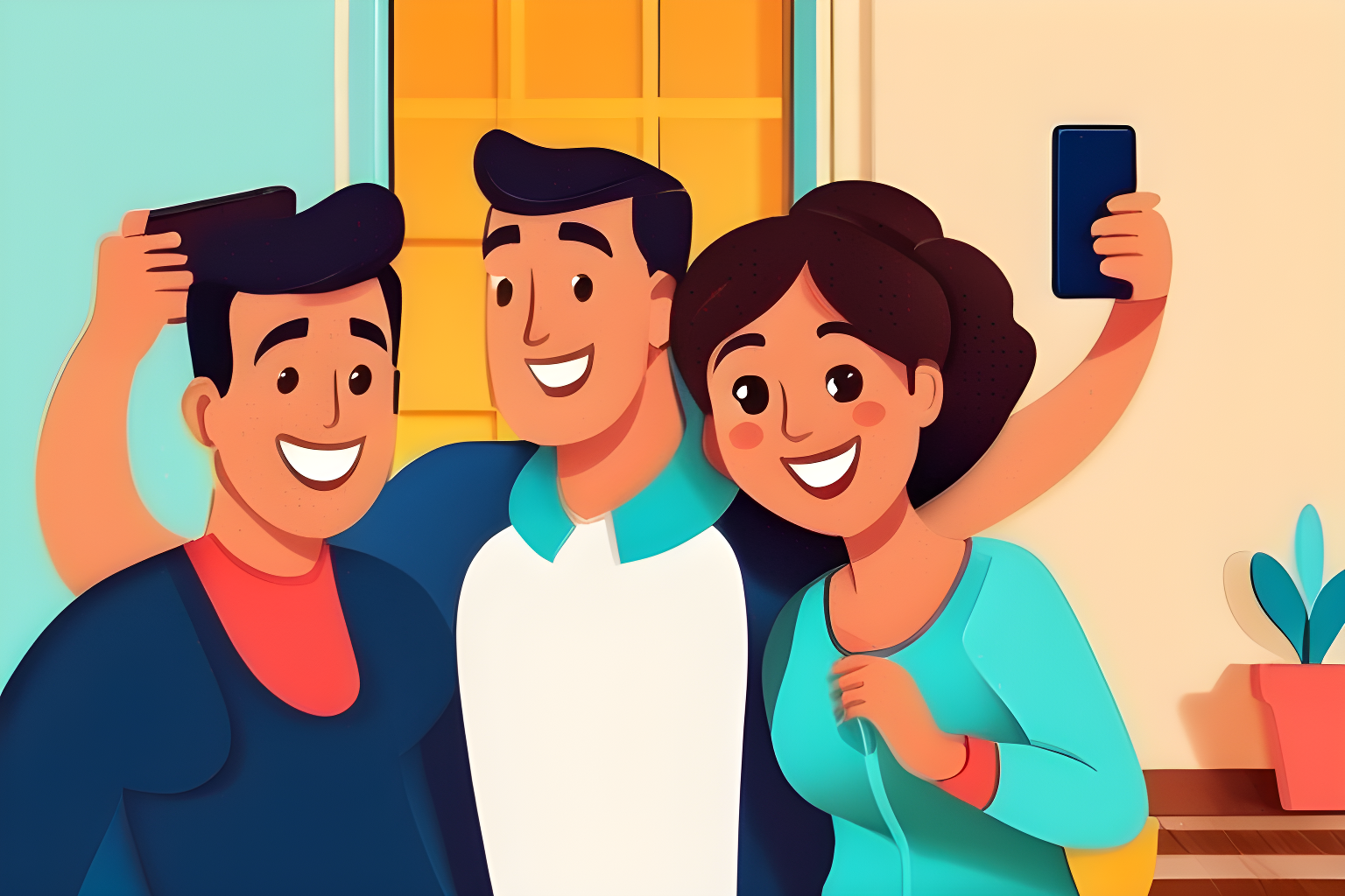 a family taking selfies