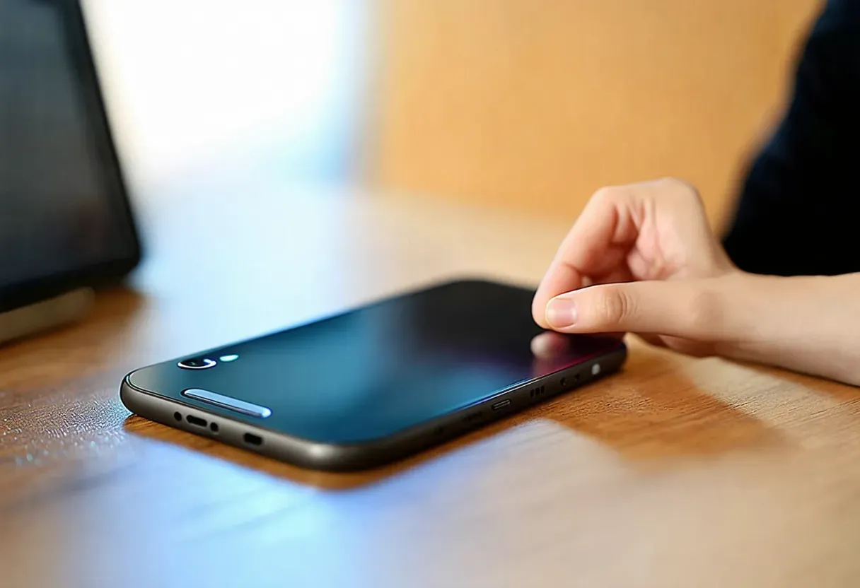 a finger touching a smartphone