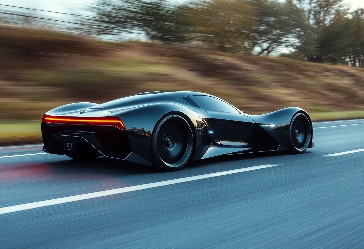 a futuristic car speeding down the road