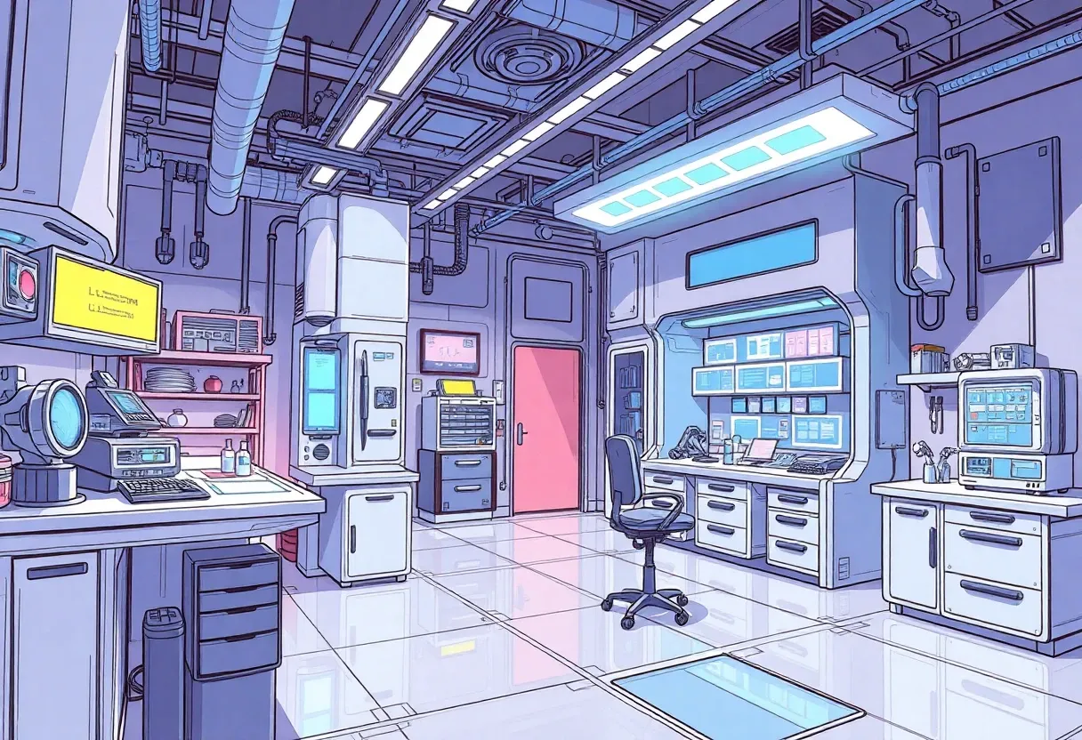 a futuristic tech lab sketch color