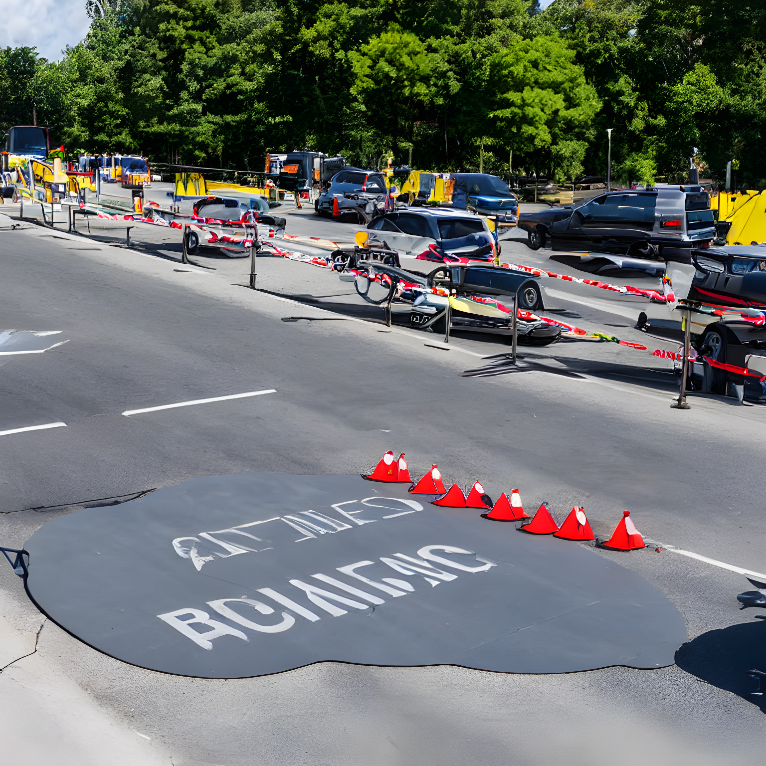 a gigantic metal roadblock stopping cars, no text