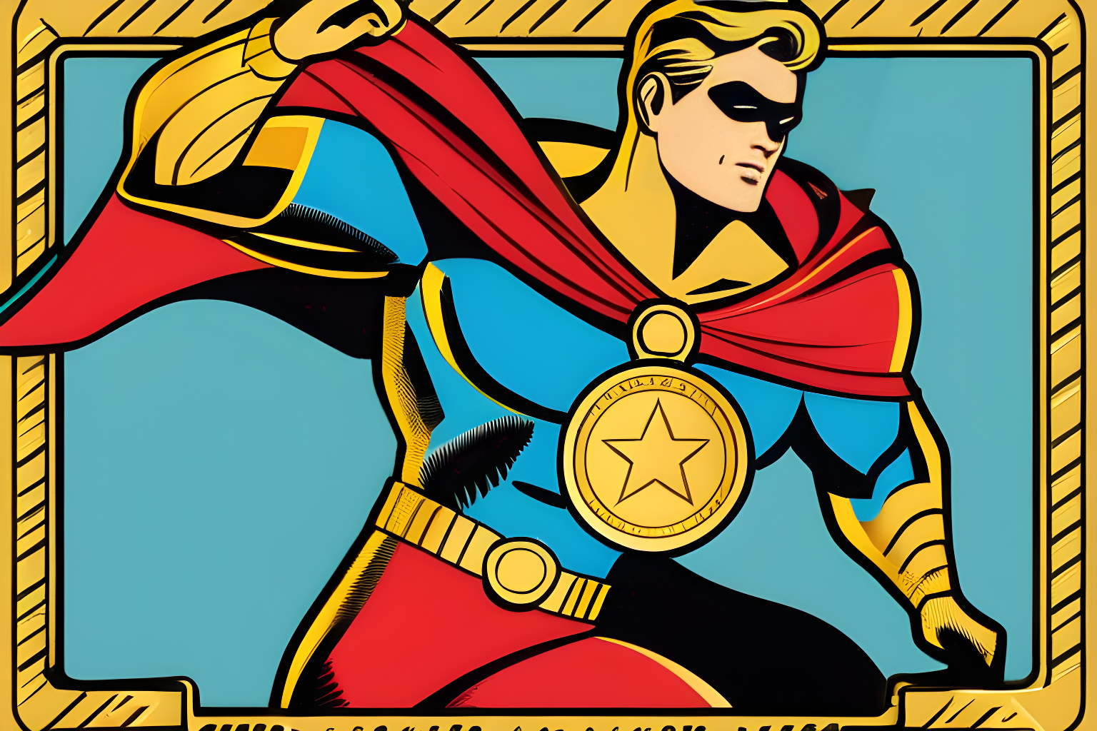 a gold coin with a superhero cape
