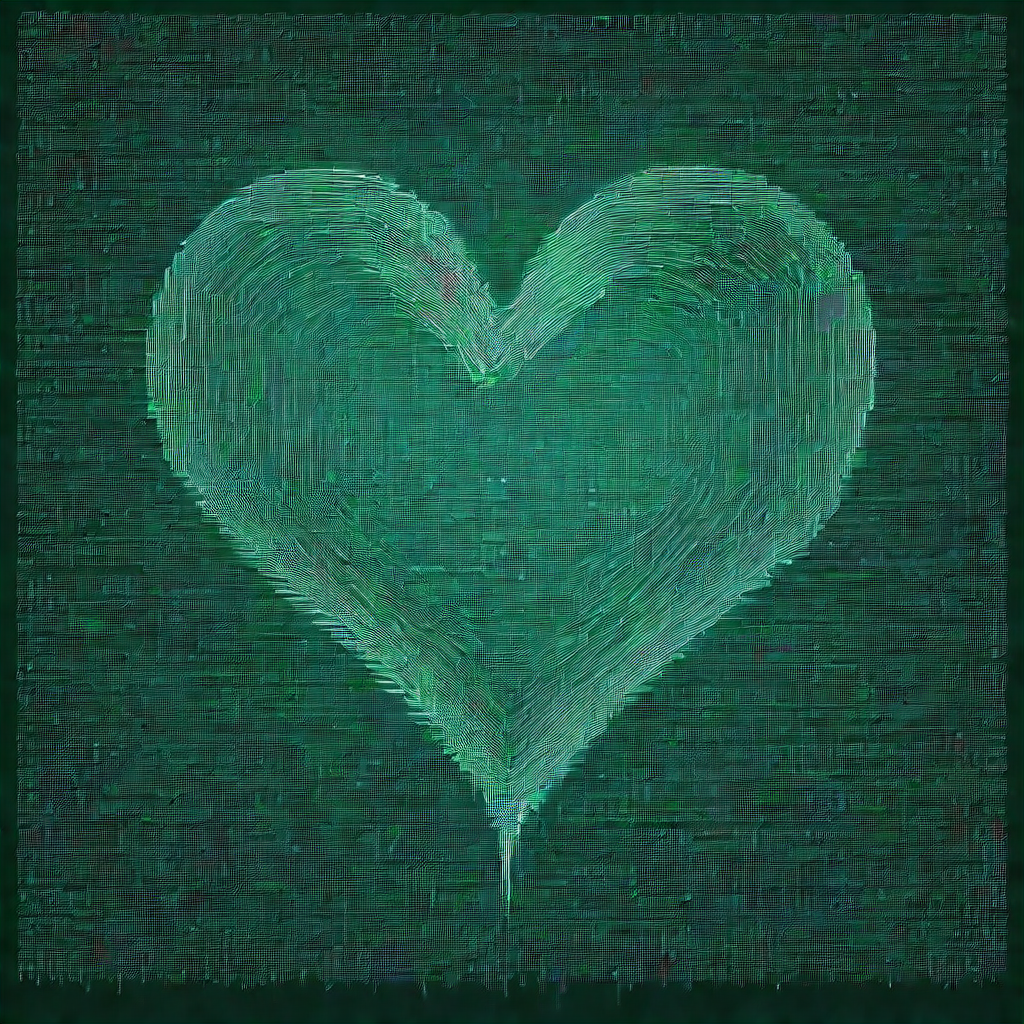 a grean heart made of coding