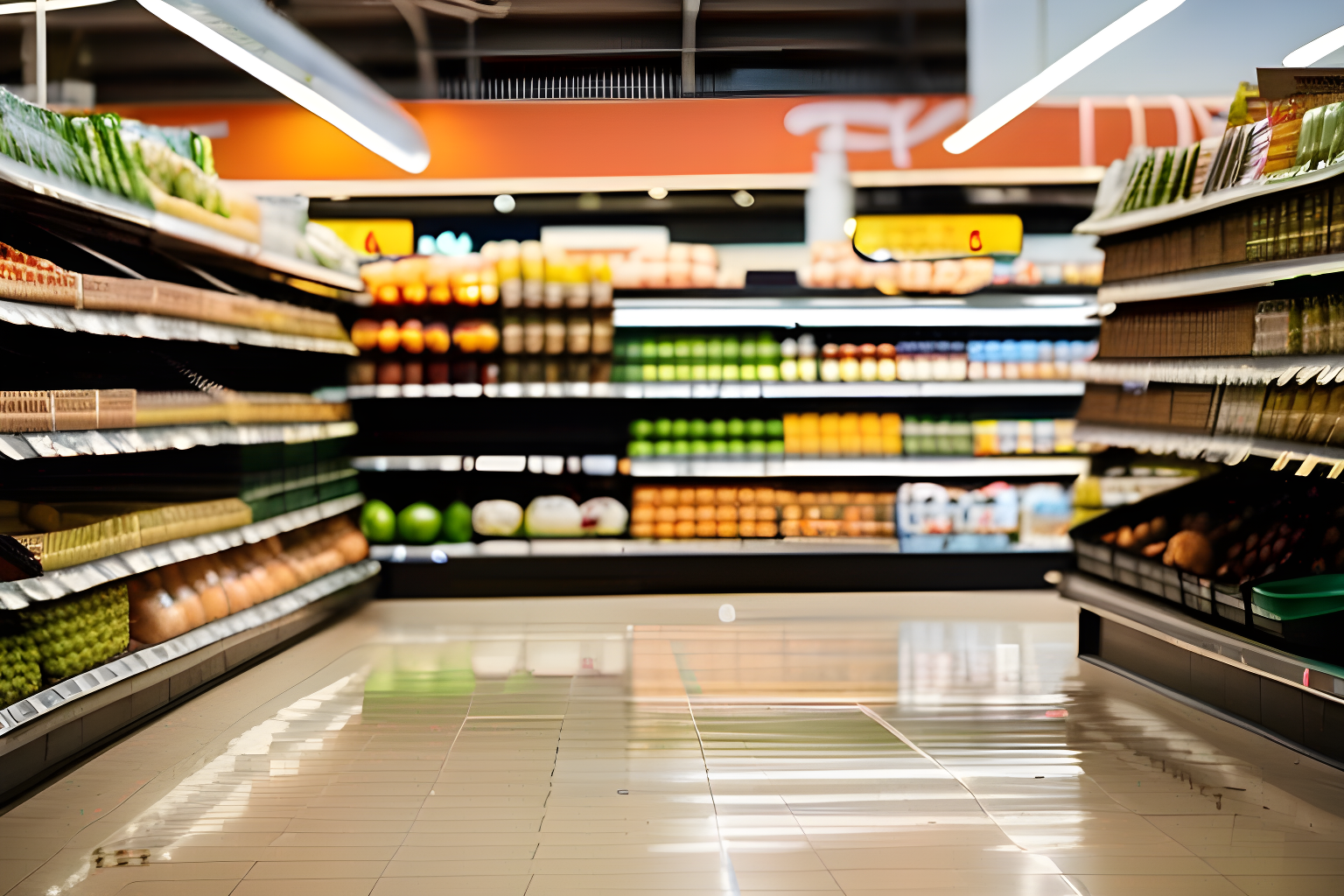 a grocery store with items dropped on the floor