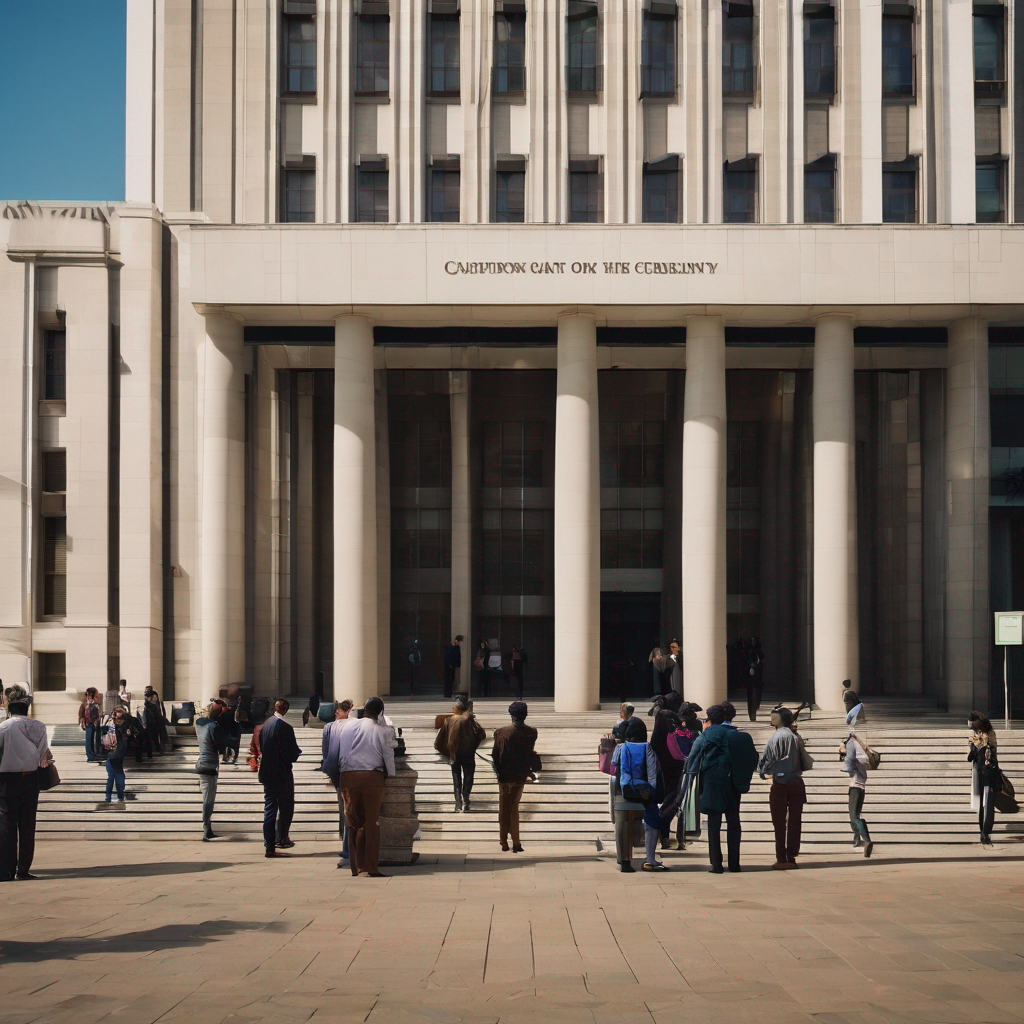 a group of people witting outside a court building