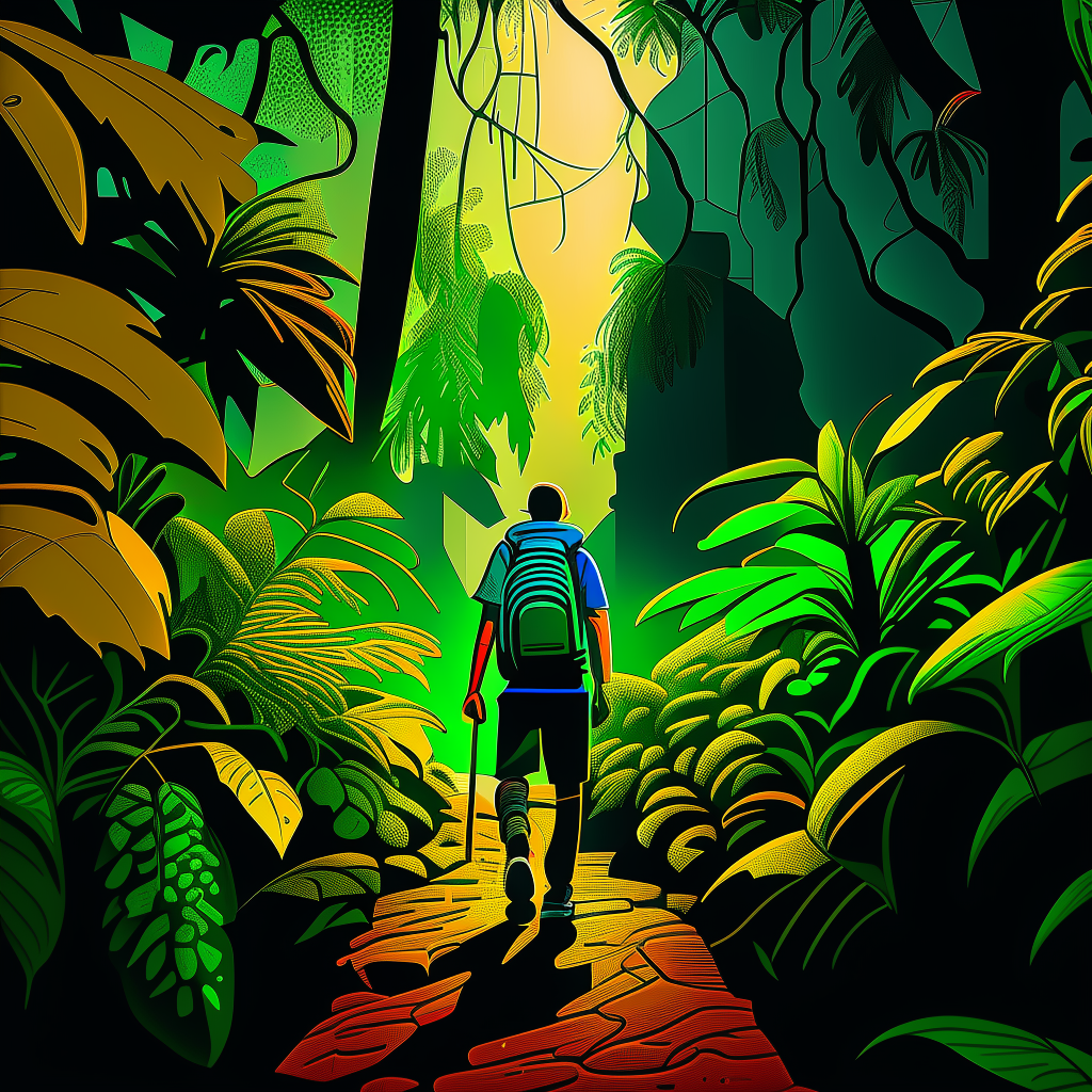 a hiker entering into a jungle