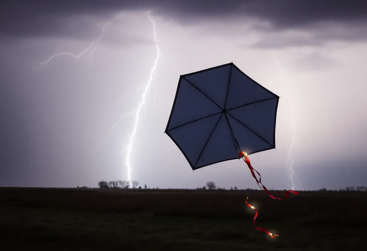 a kite getting struck by lightning