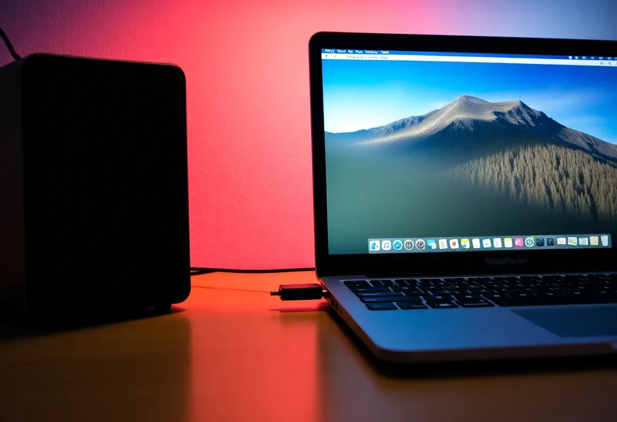 a laptop connected to a speaker