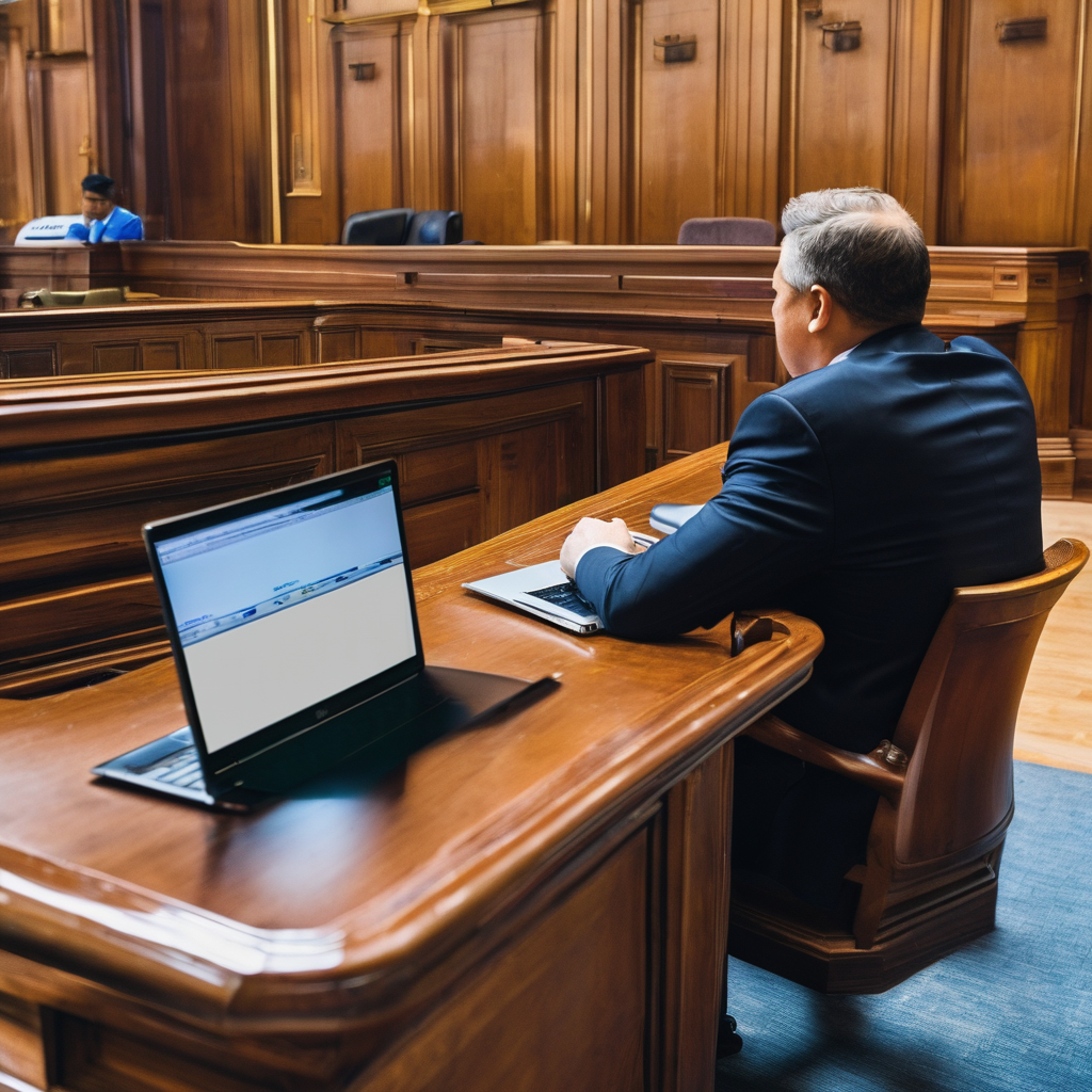 a laptop in court