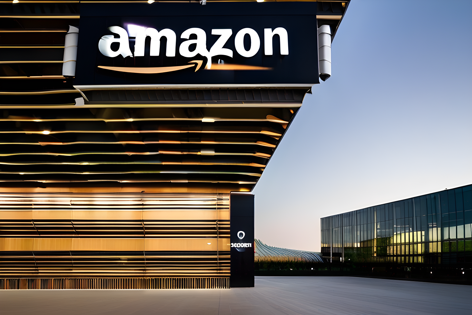 a large building with the amazon logo