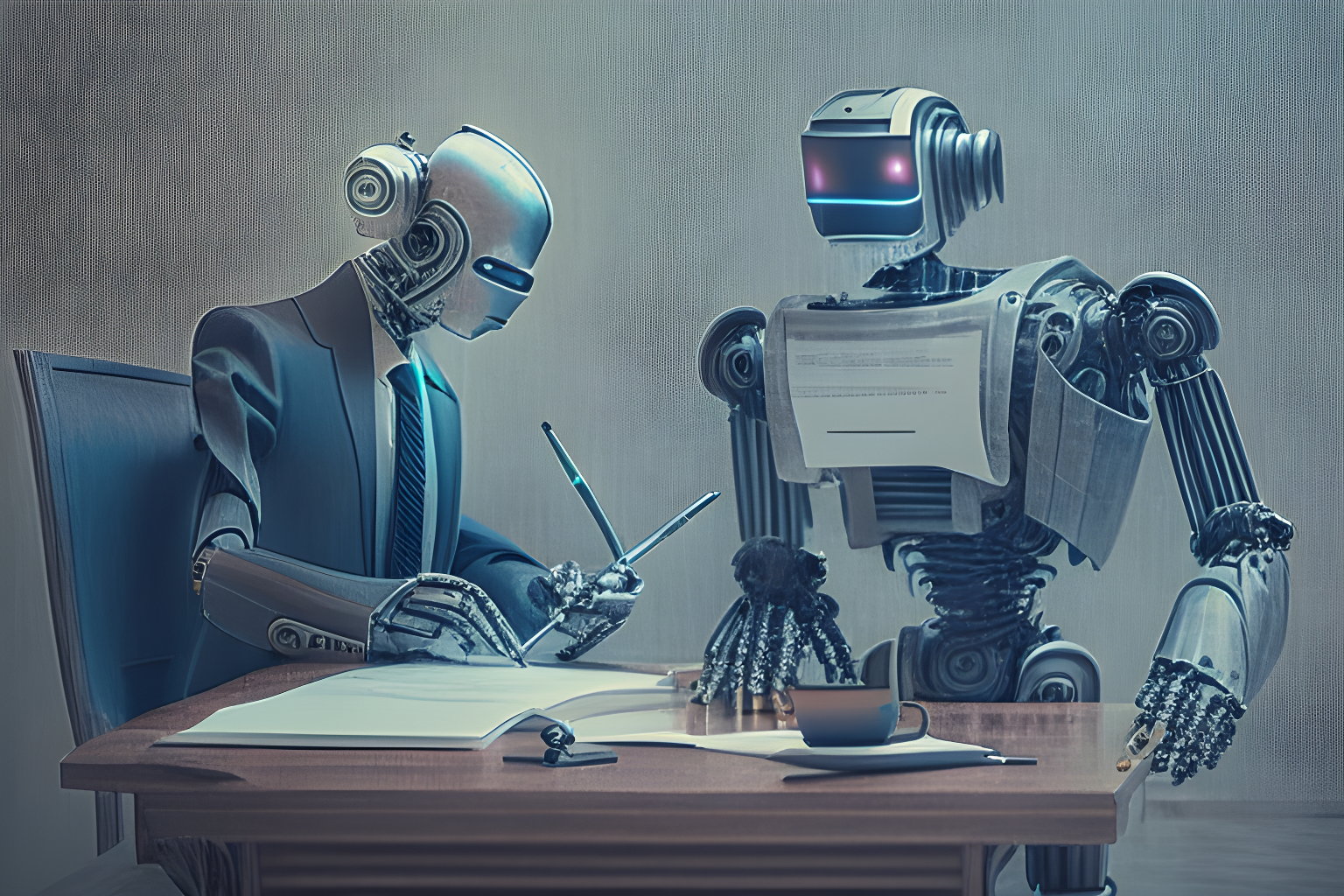 a lawyer and a robot working together