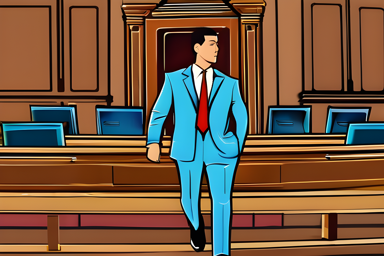 a lawyer entering the courtroom