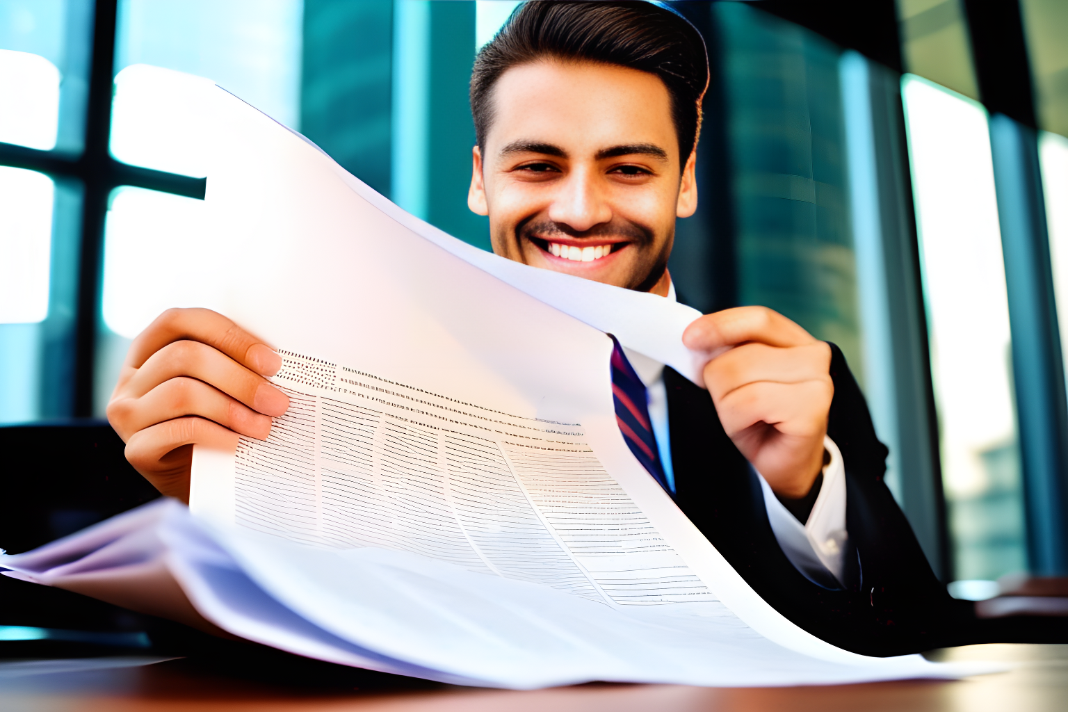 a lawyer tearing up a contract paper with a sinister smile on his face