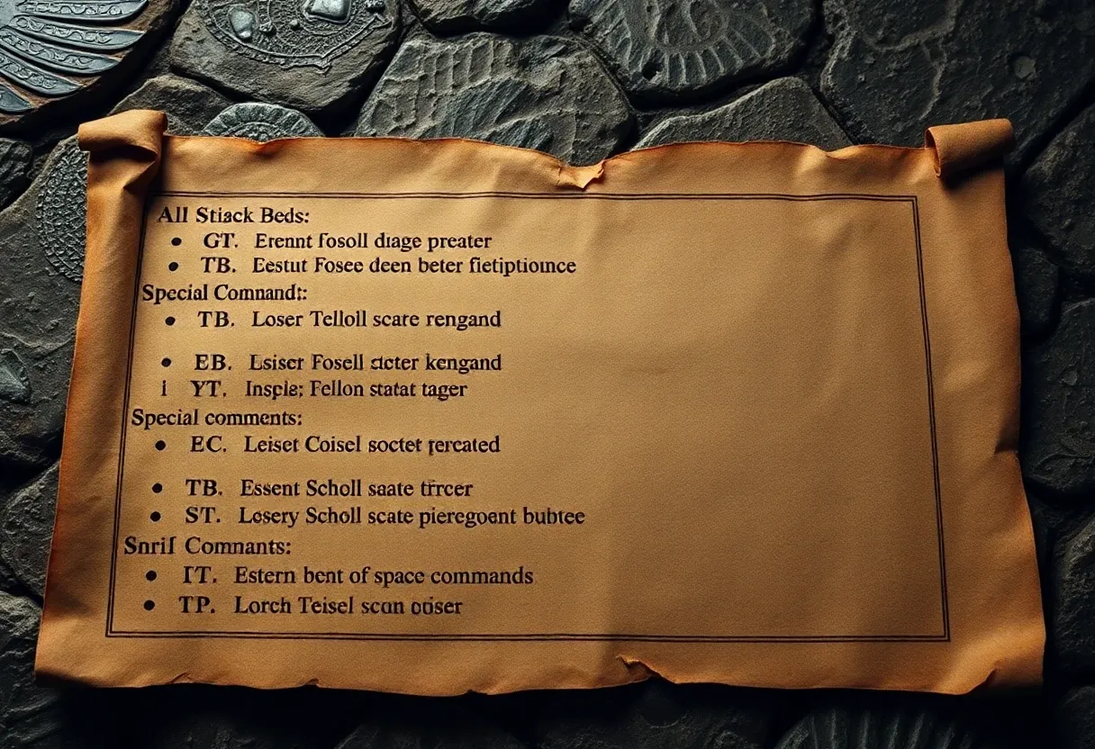 a list of special commands on an ancient scroll