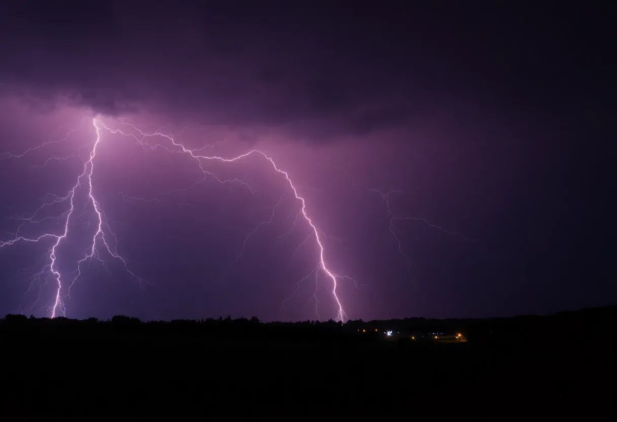 a lot of lightning in the night sky