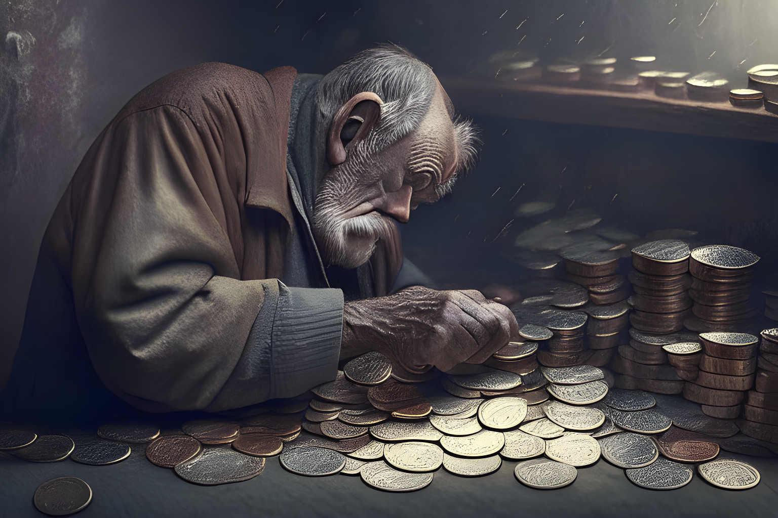 A man counting coins