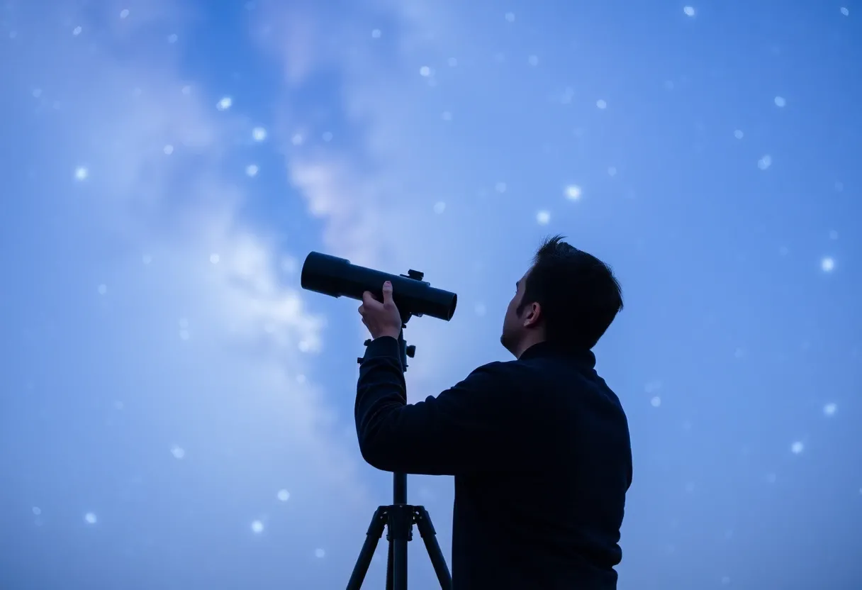 a man looking at space with a telescope