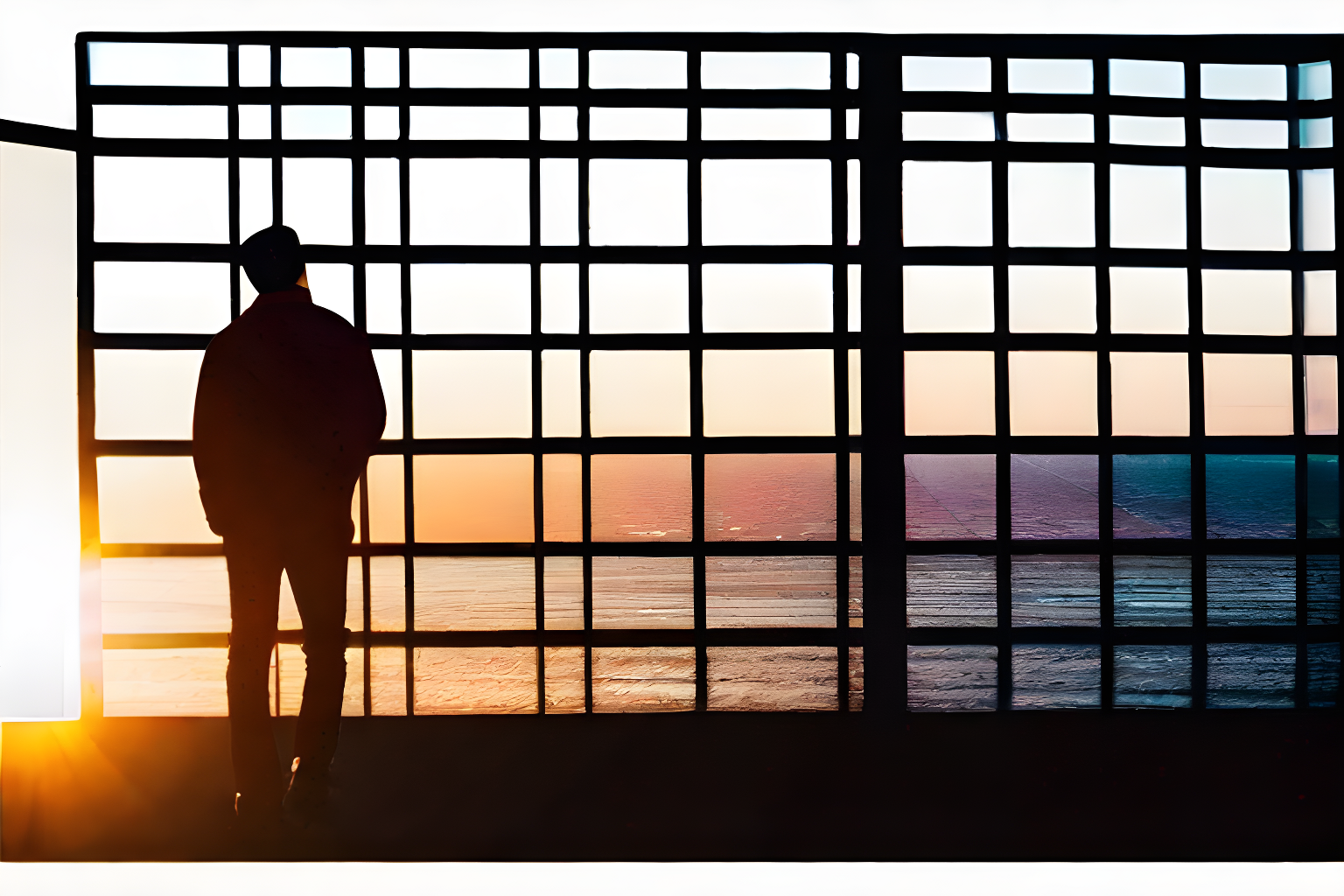 a man looking at the sunset