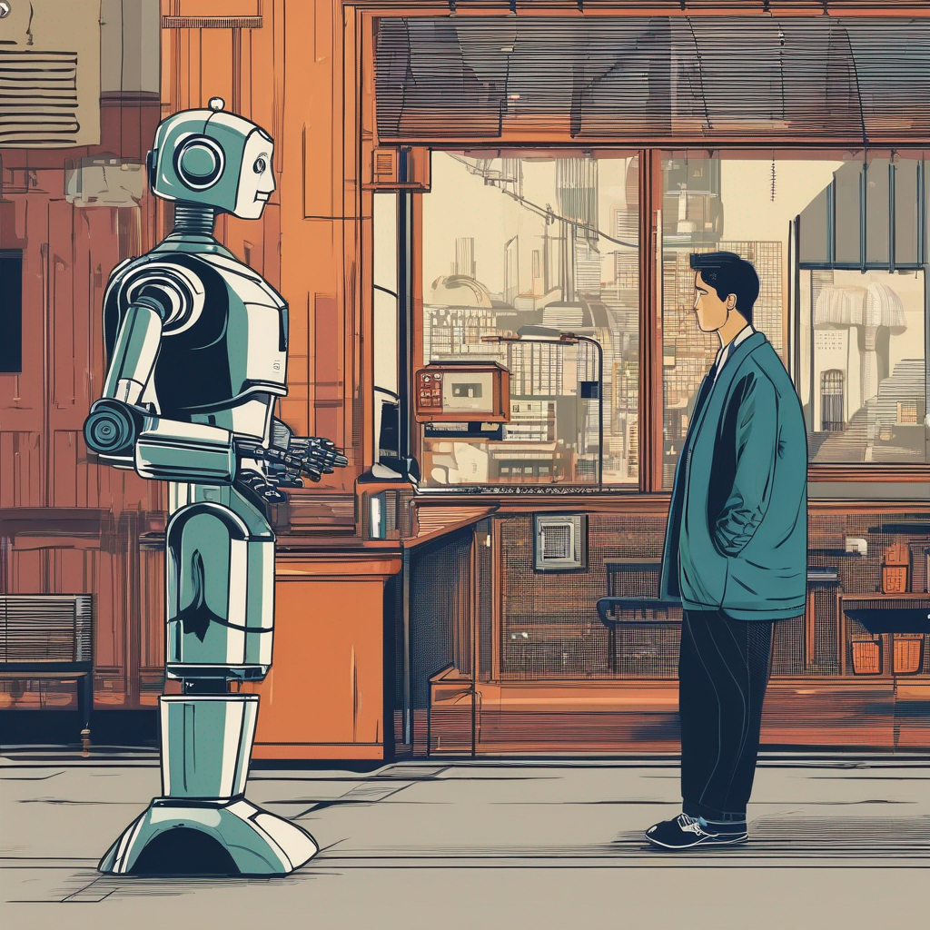 a man talking to a robot