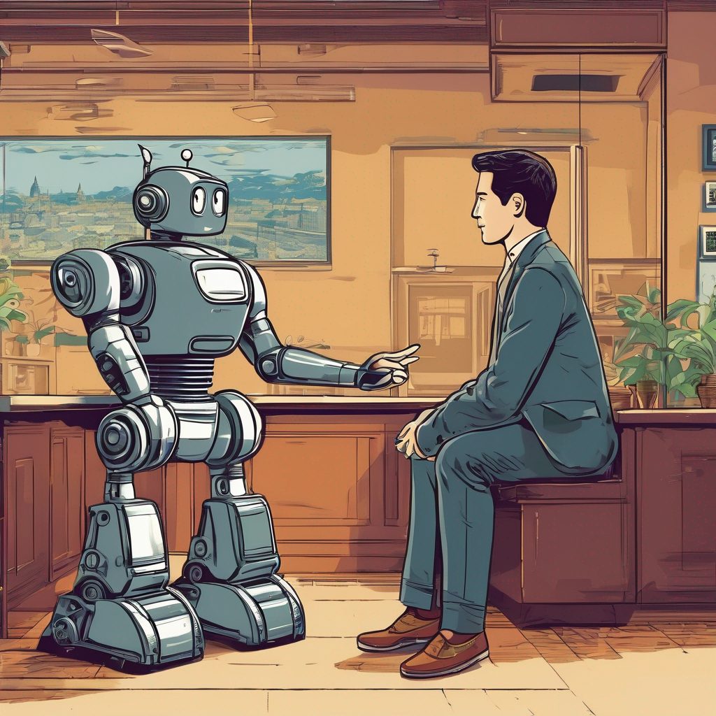 a man talking to a robot