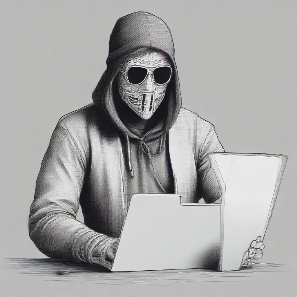 a man wearing a bandit mask and using a laptop