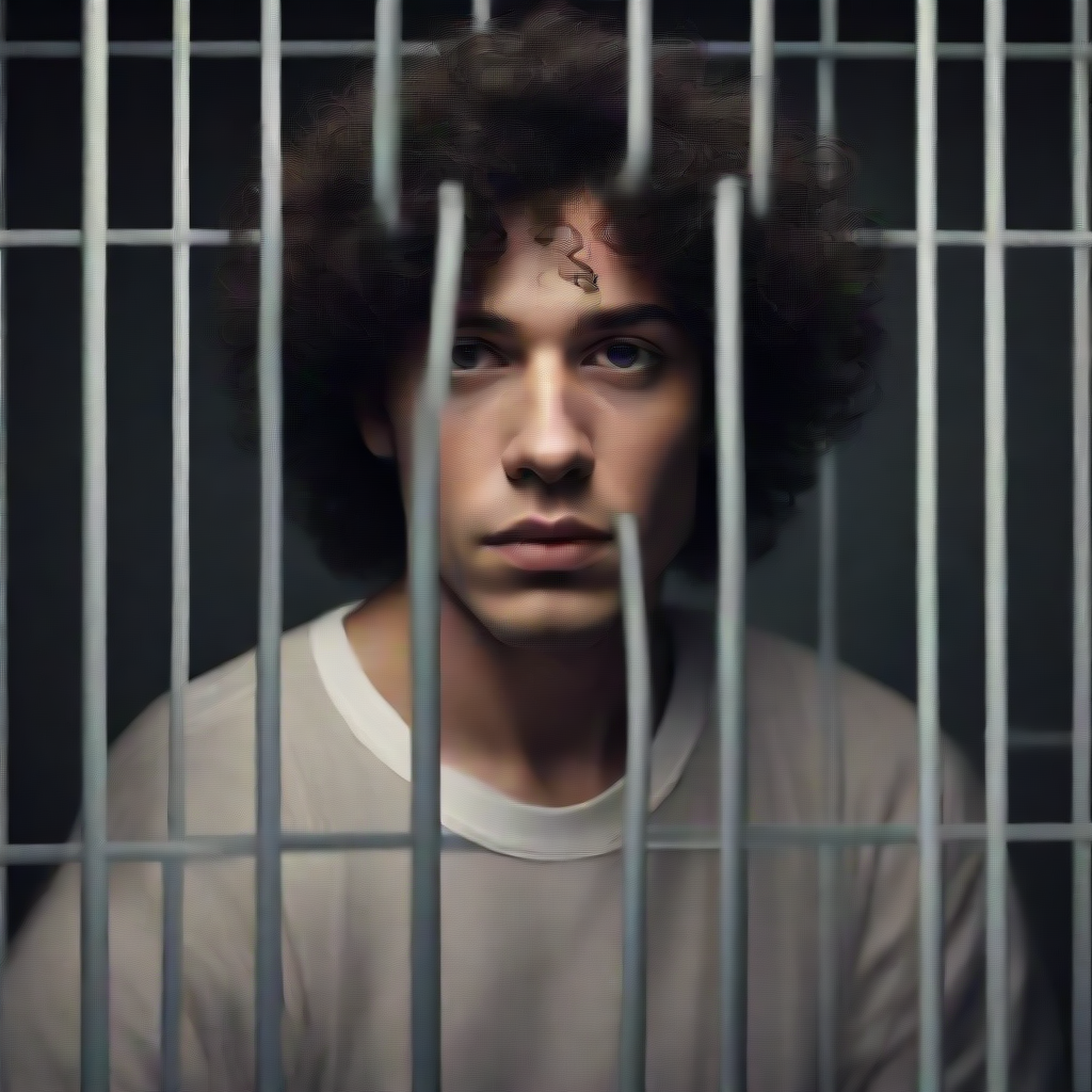 a man with curls behind bars