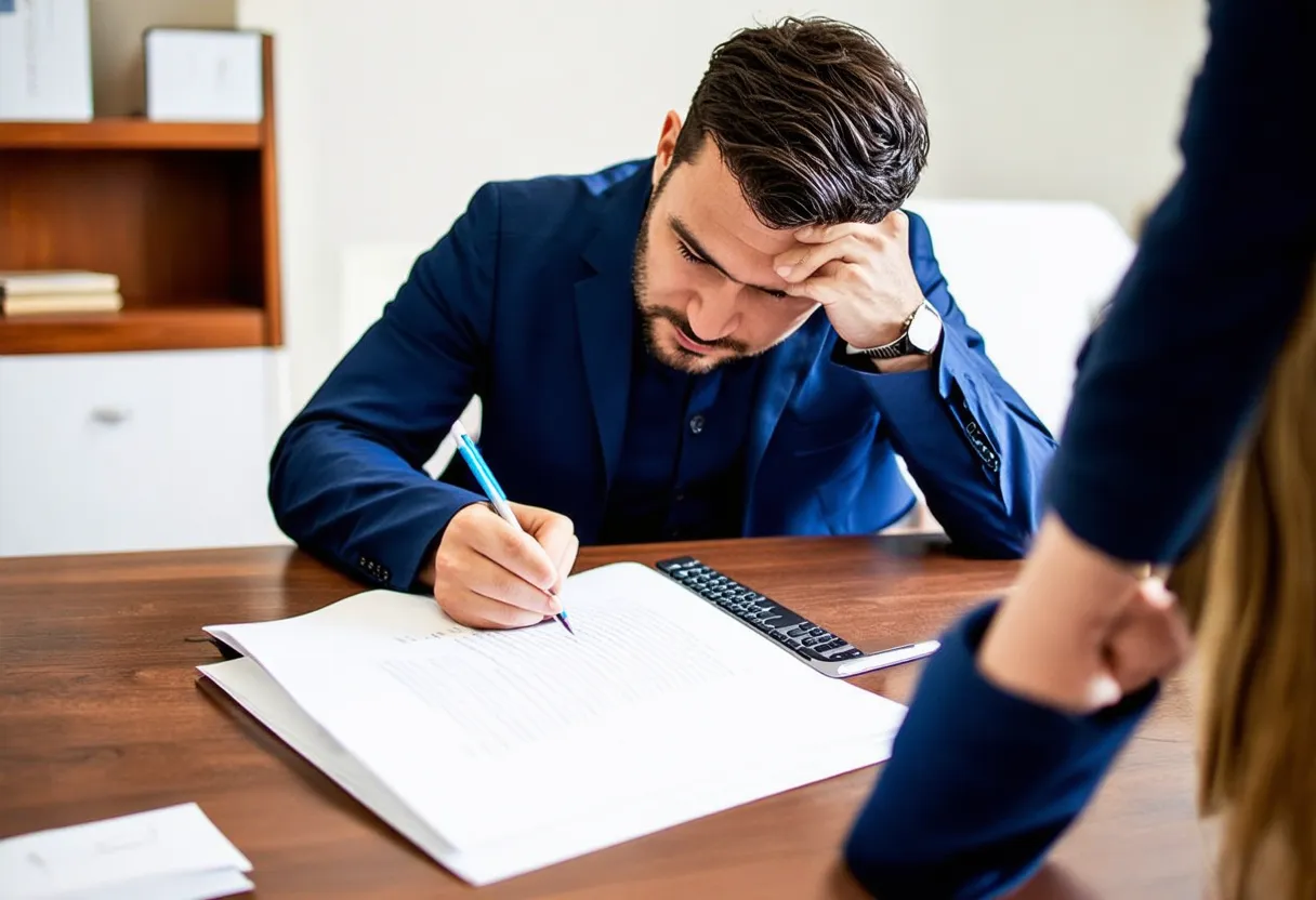 A man writing on a document