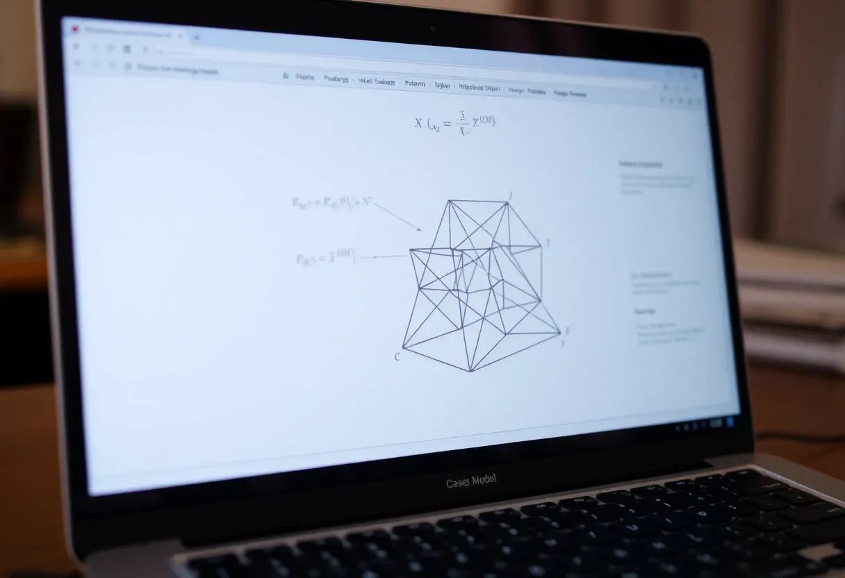 a mathematical model on a laptop screen