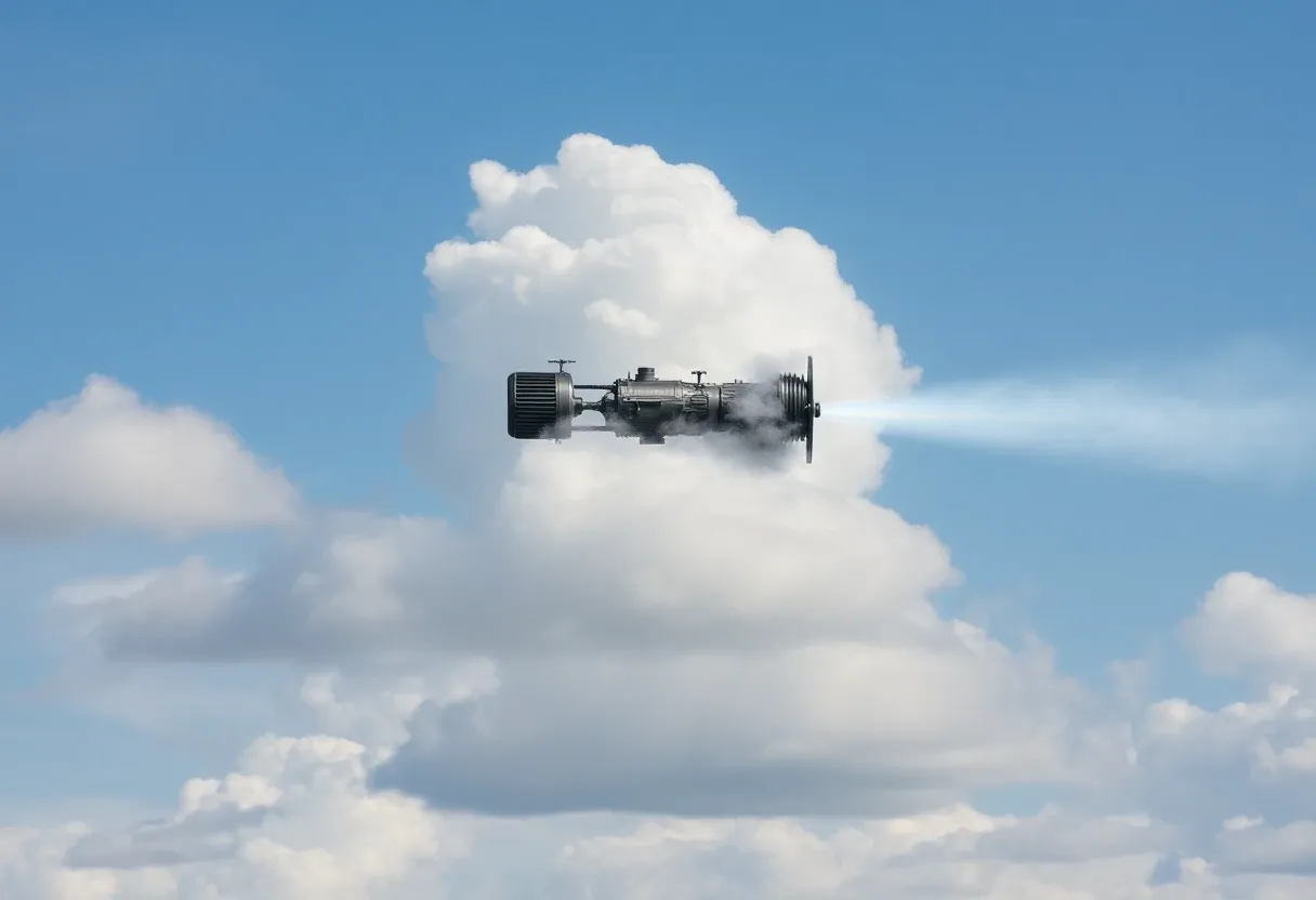 a motor propelling a cloud through the sky