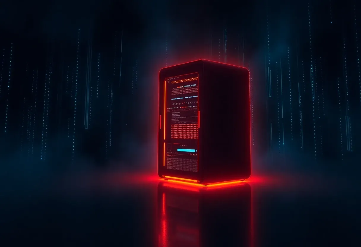 a mysterious computer server glowing in the dark