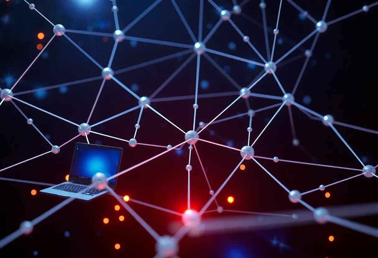 a network of interconnected computers, which serve as nodes, in space.