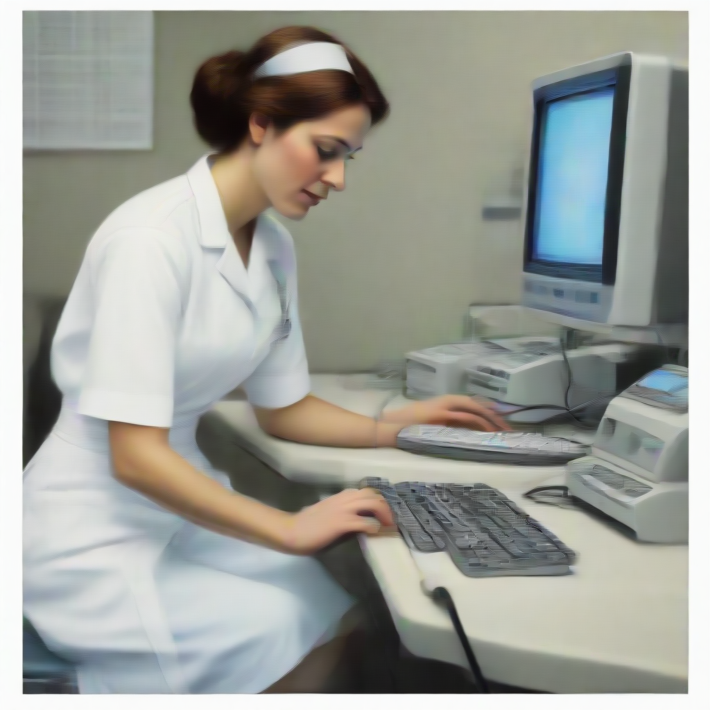 a nurse operating a computer in a hospital