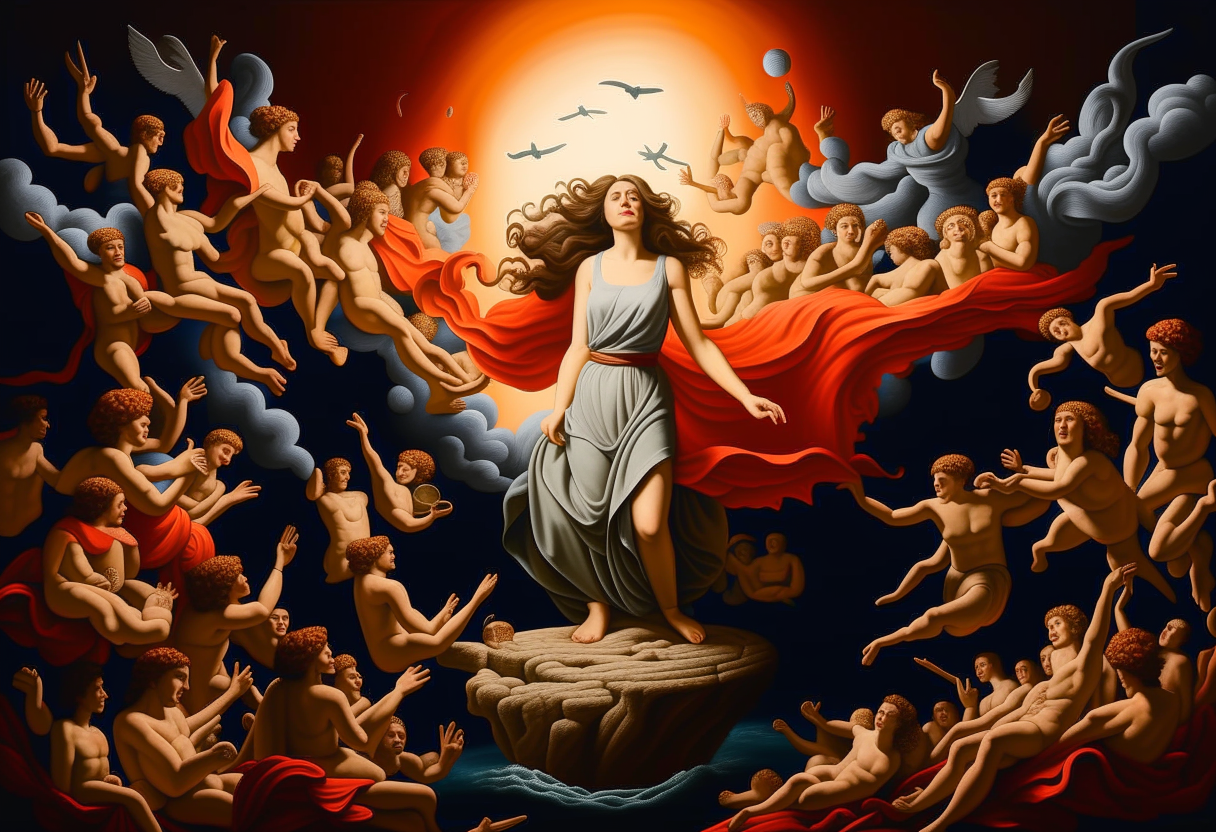 a painting as the creation of adam but instead god, a female