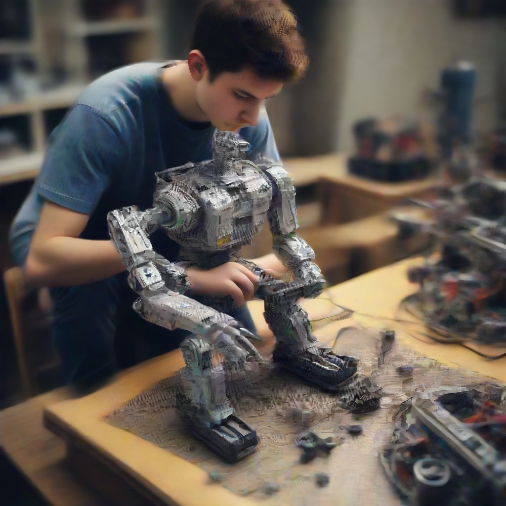 a person building a robot piece by piece