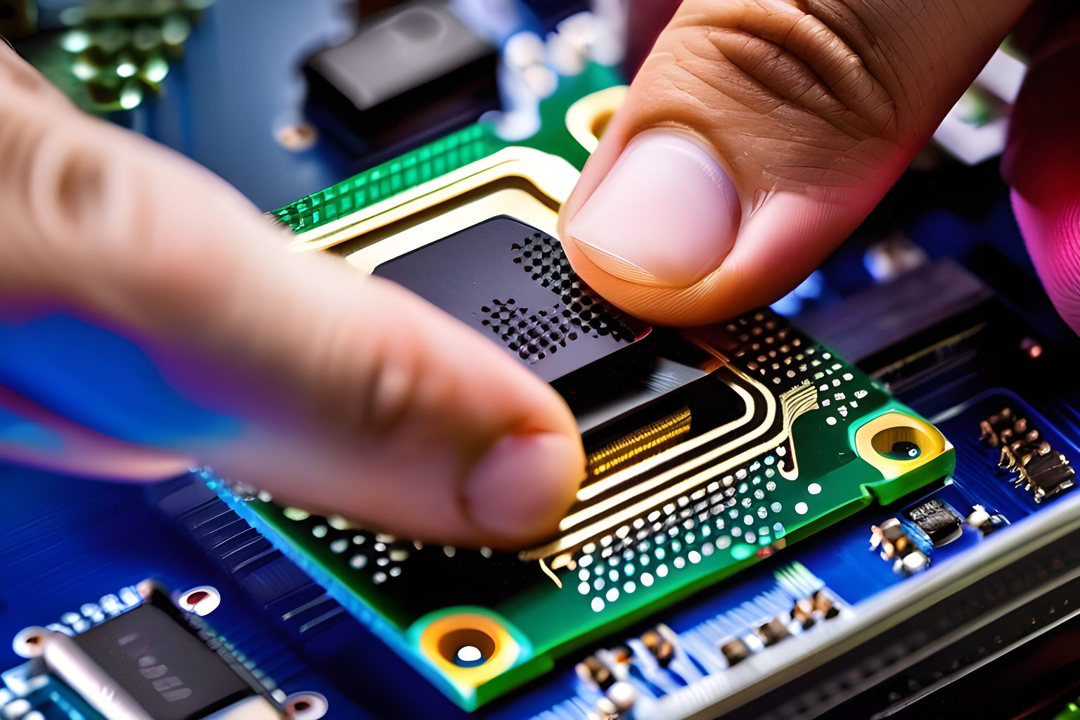 a person inserting a cpu inside of a motherboard