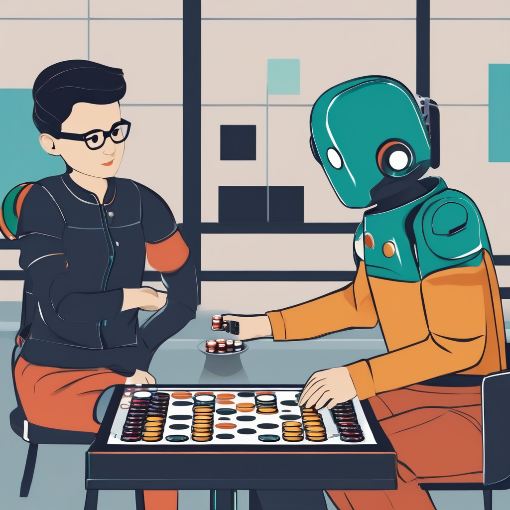 a person playing reversi against a robot