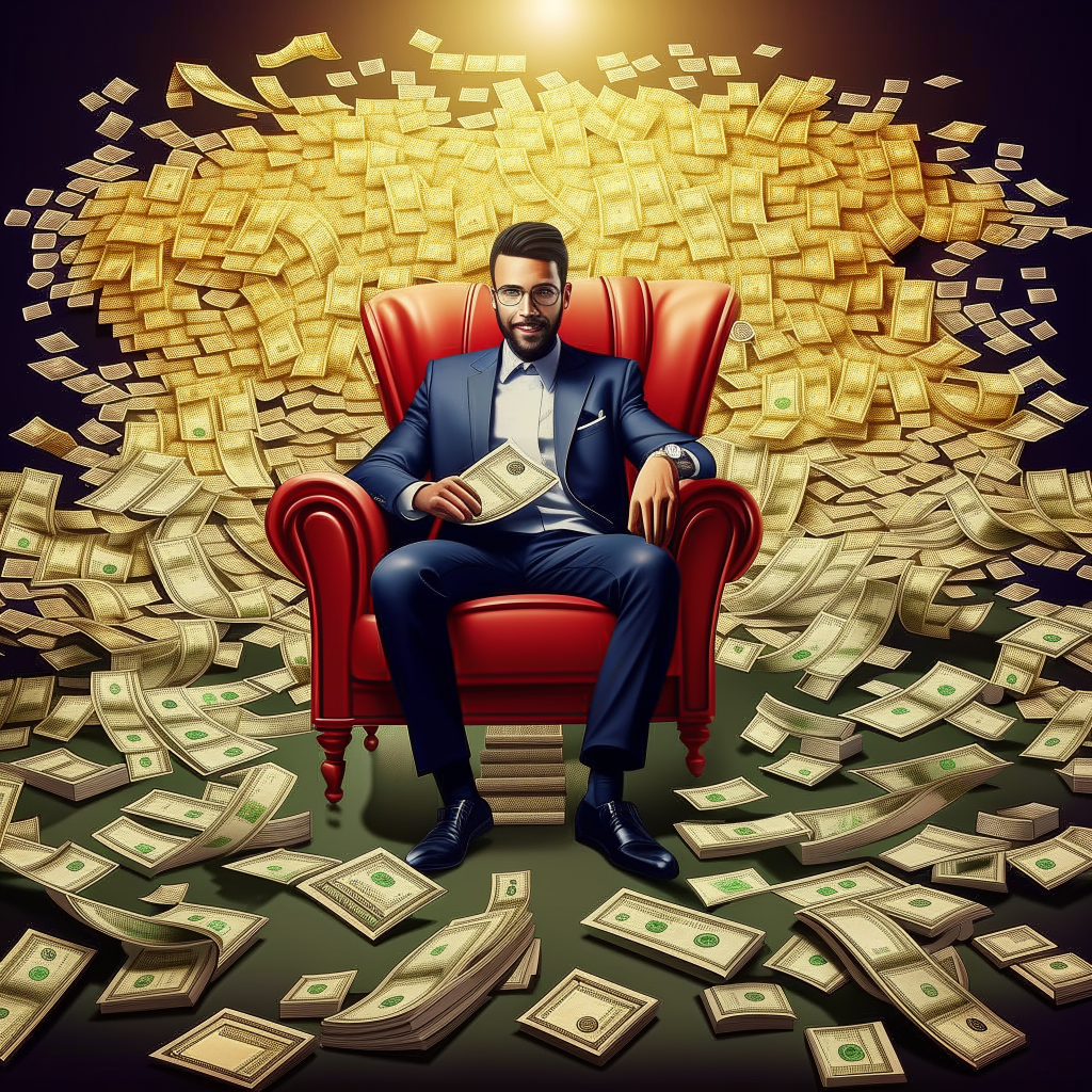 A person surrounded by a lot of money