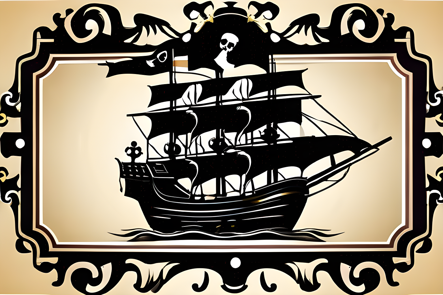 a pirate ship flag with skulls and bones logo