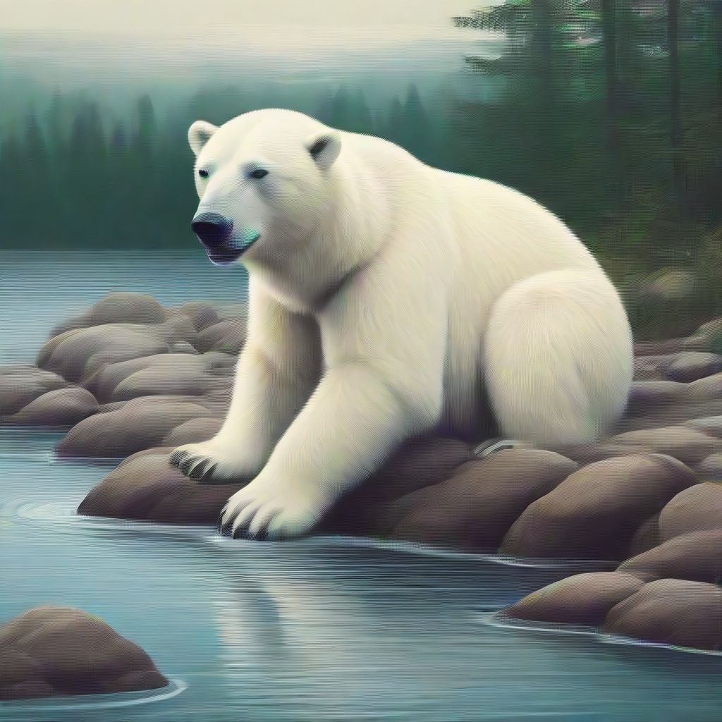 a polar bear lazy loading in a river cartoonish
