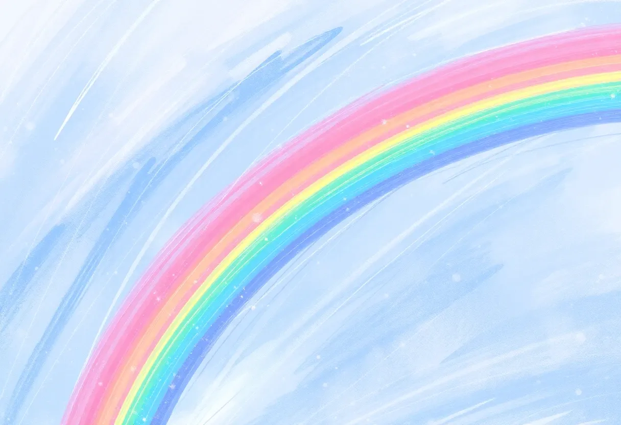 a rainbow racing across the sky bright sketch colorful