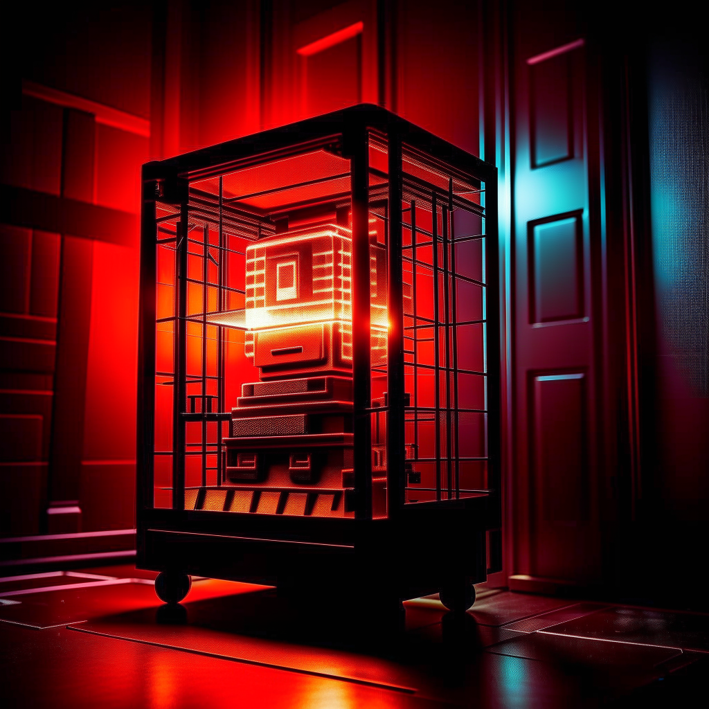 a red emergency light going off while a robot escapes from its cell