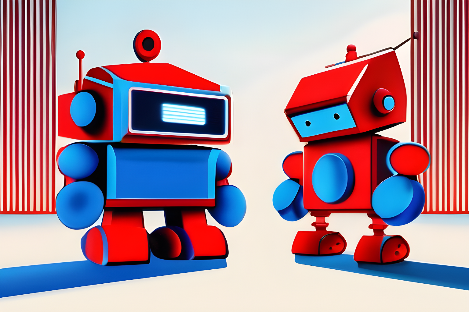 a red robot and a blue robot