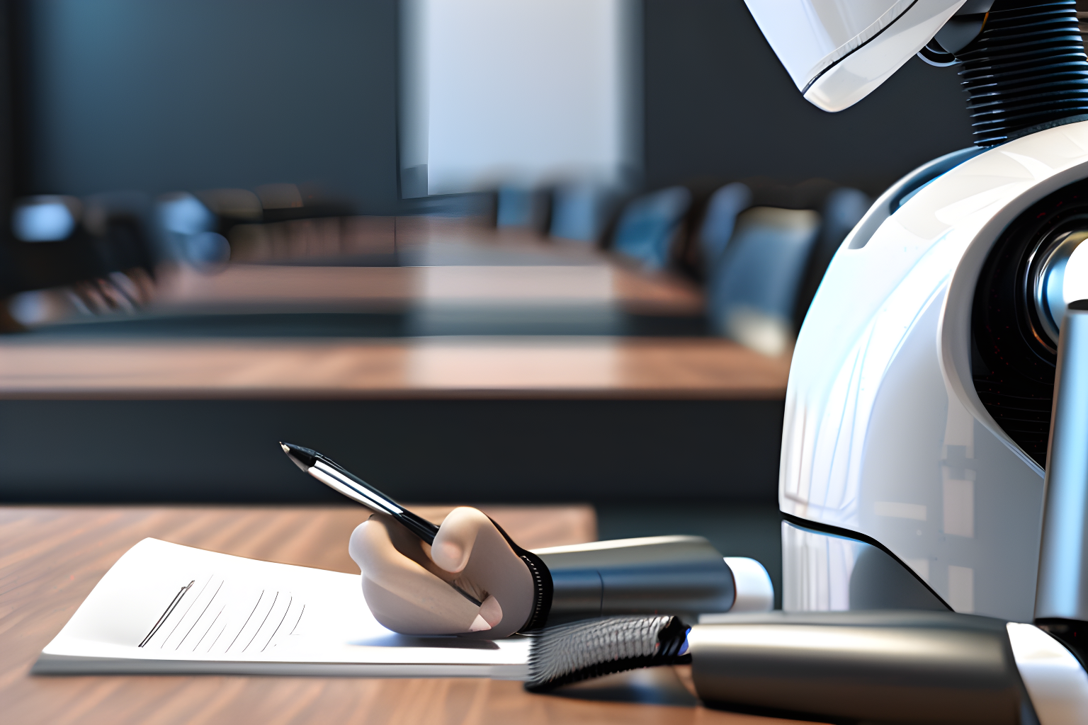 a robot assitant taking notes in a meeting