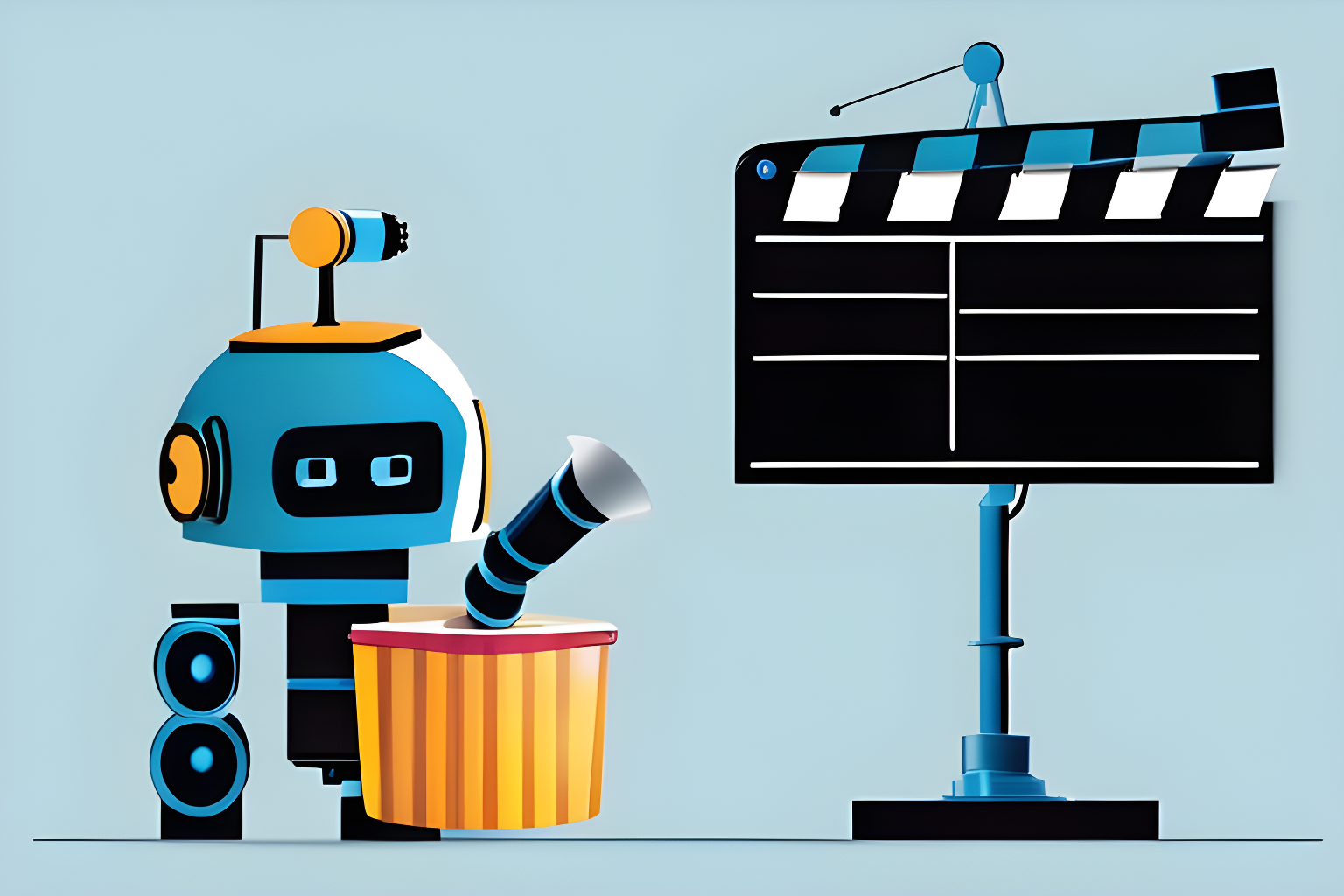 a robot directing a movie scene