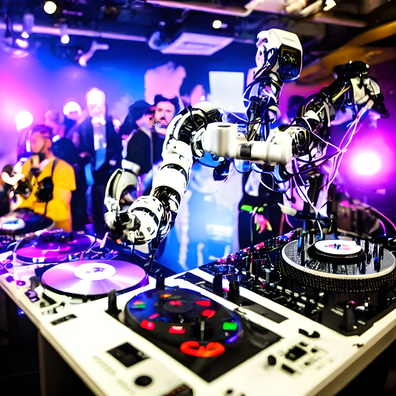 A robot djing at a party