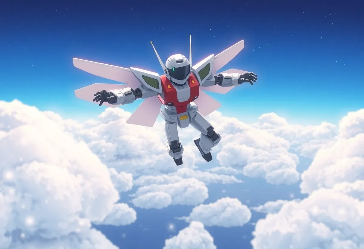 a robot flying through the sky animated