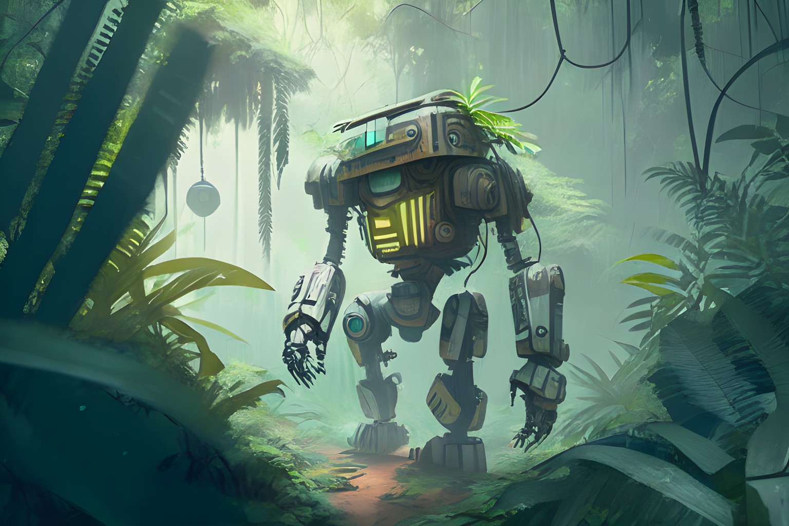 a robot guiding you through the jungle